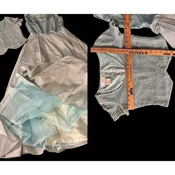 Victoria Royale Ltd. Size 12 Beaded baby Blue Evening Gown 100% silk 2pc - Picture 10 of 16